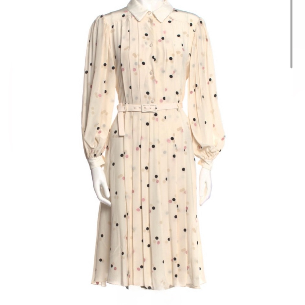 Ports 1961 Cream Long Sleeve Dress with Black and Pink Dots